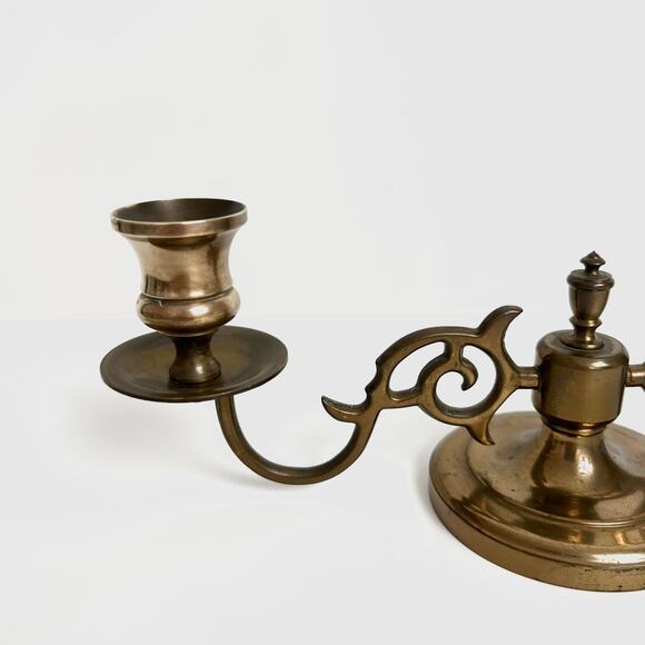 Antique 1880s Victorian Brass Double Arm Candelabra Ornate Scroll Candle Holder - Picture 3 of 11